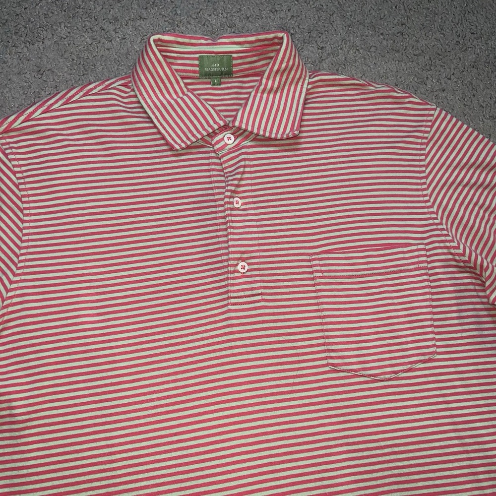 Sid Mashburn Striped Pique Polo Shirt Mens Large‎ Pink Blue Preppy Pocket